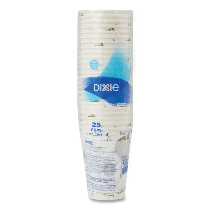Dixie® Pathways Paper Hot Cups, 12 oz, White/Brown, 25/Pack