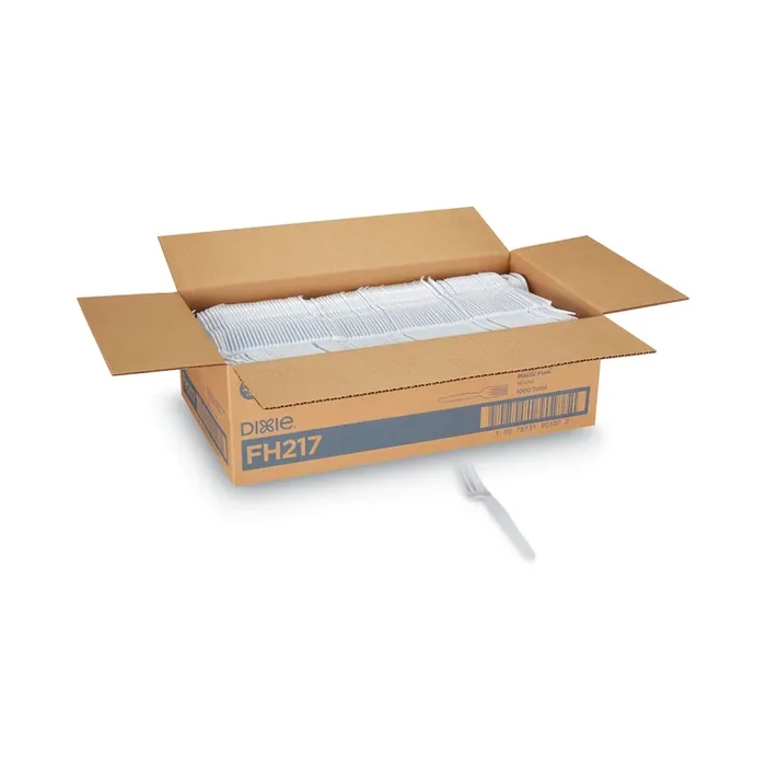 Dixie® Plastic Cutlery, Heavyweight Fork, White, 1,000/Carton