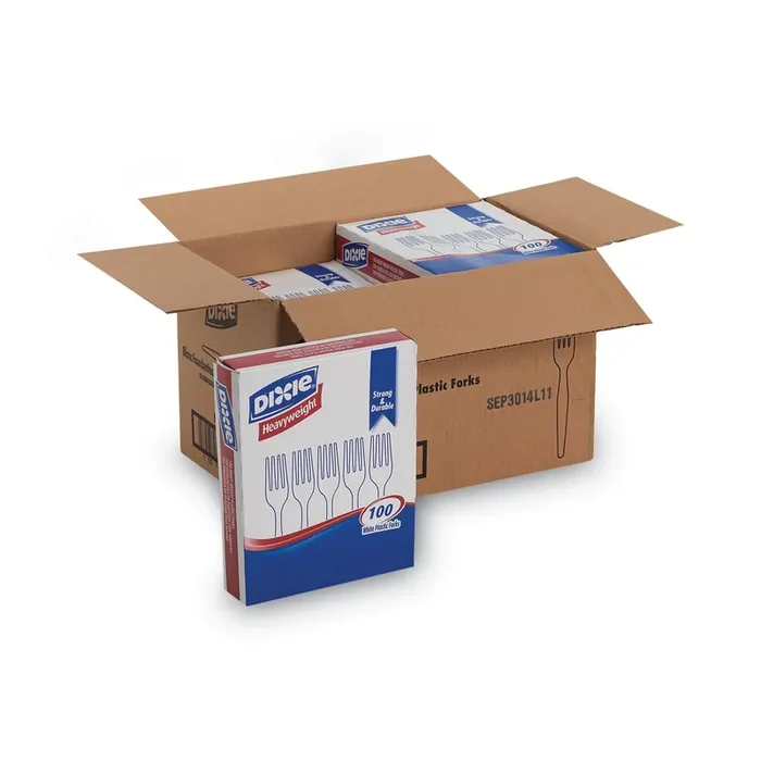 Dixie® Plastic Cutlery, Heavyweight Fork, White, 100/Box, 10 Boxes/Carton