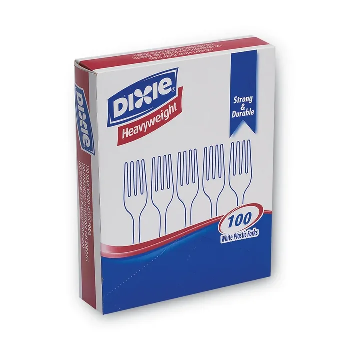 Dixie® Plastic Cutlery, Heavyweight Fork, White, 100/Box
