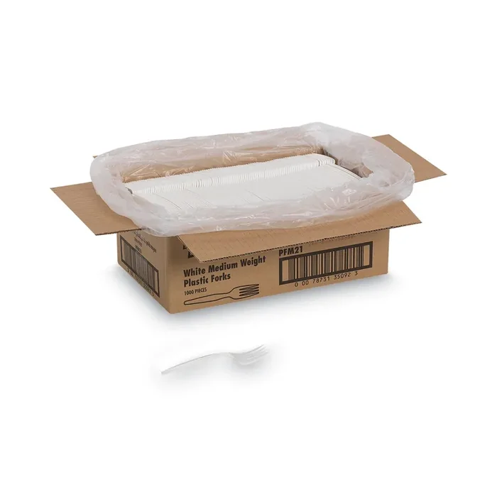 Dixie® Plastic Cutlery, Mediumweight Fork, Plastic, White, 1,000/Carton