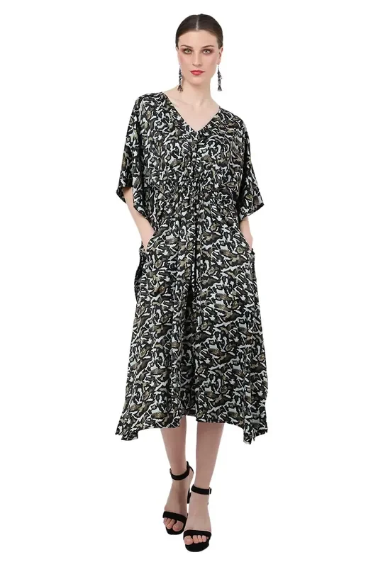 Draw-cord At The Waist with V-shaped Neckline Kaftan Dresses for Women – Giraffe