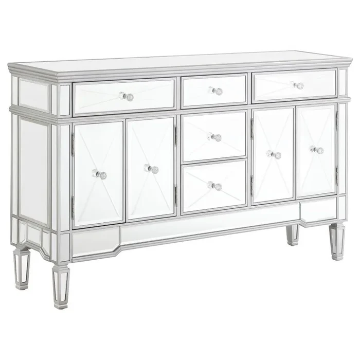 Duchess – 5-Drawer Mirrored Storage Accent Cabinet – Silver