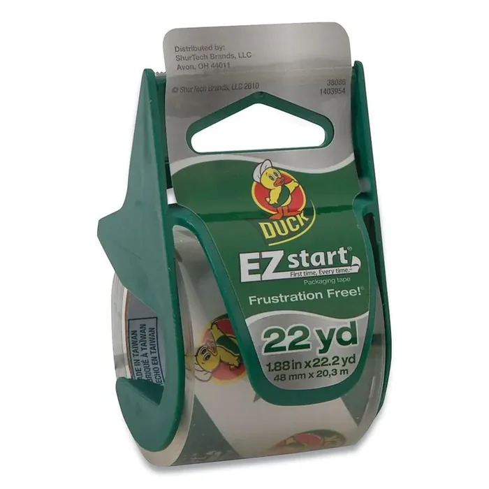 Duck® Ez Start Premium Packaging Tape With Dispenser, 3″ Core, 1.88″ X 22.2 Yds, Clear, 6/pack