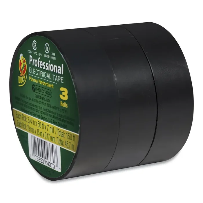 Duck® Pro Electrical Tape, 1″ Core, 0.75″ X 50 Ft, Black, 3/pack