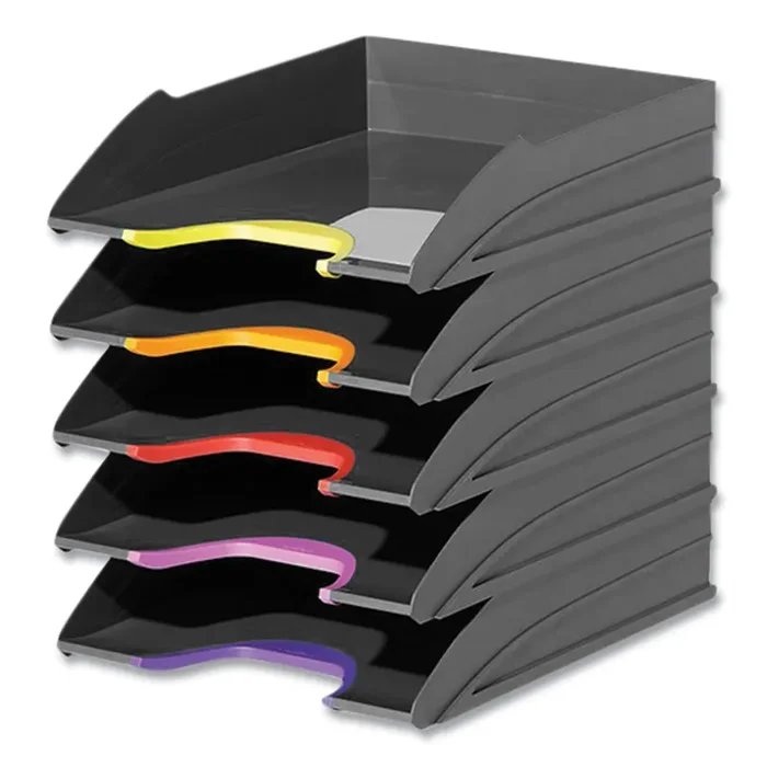 Durable® VARICOLOR 5-Compartment Stackable Plastic Letter Tray Set, Letter to Folio Size Files, 10.39 x 13.23 x 2.91, Anthracite Gray