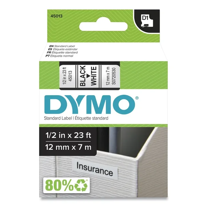 DYMO® D1 High-Performance Polyester Removable Label Tape, 0.5″ X 23 Ft, Black On White