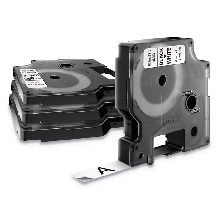 DYMO® D1 Standard Labels, 0.5″ x 23 ft, Black Print on White Tape, 4/Pack