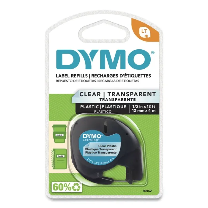 DYMO® Letratag Plastic Label Tape Cassette, 0.5″ X 13 Ft, Clear