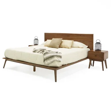 Eastern King Modrest Carmen + Marshall Mid-Century Modern Walnut Bed + Nightstands Set / VGMABR-79BR-39-SET-EK