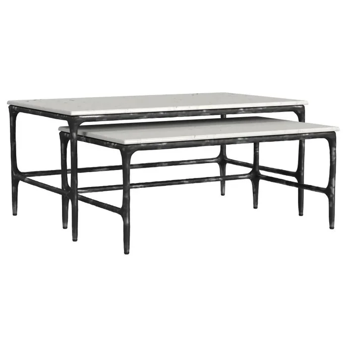 Ebby – 2 Piece Genuine Marble Top Nesting Coffee Tables – White