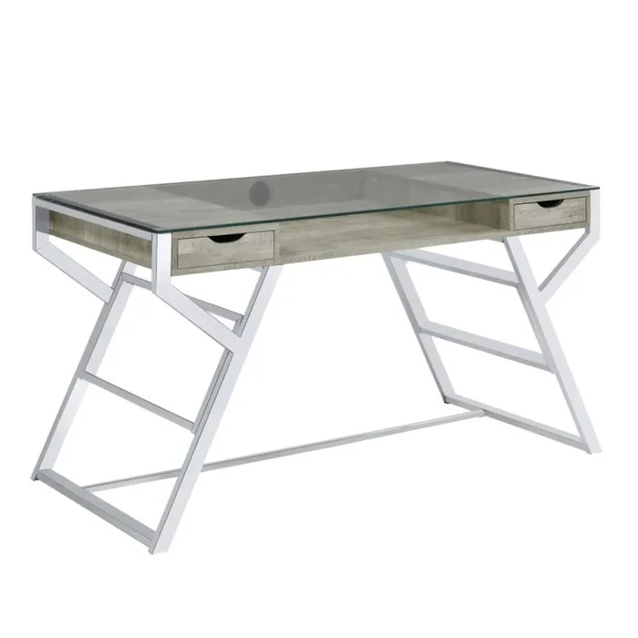 EMELLE Glass Top Writing Desk Grey