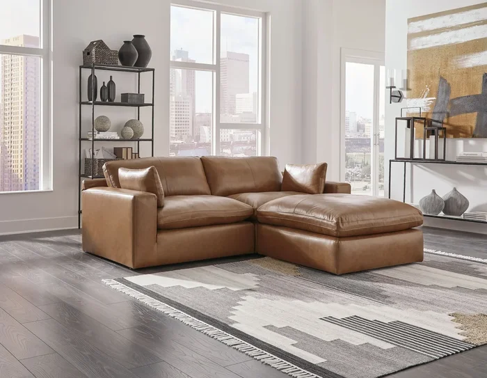 Emilia – 3 Pc. – 2-Piece Sectional Loveseat, Ottoman – Caramel