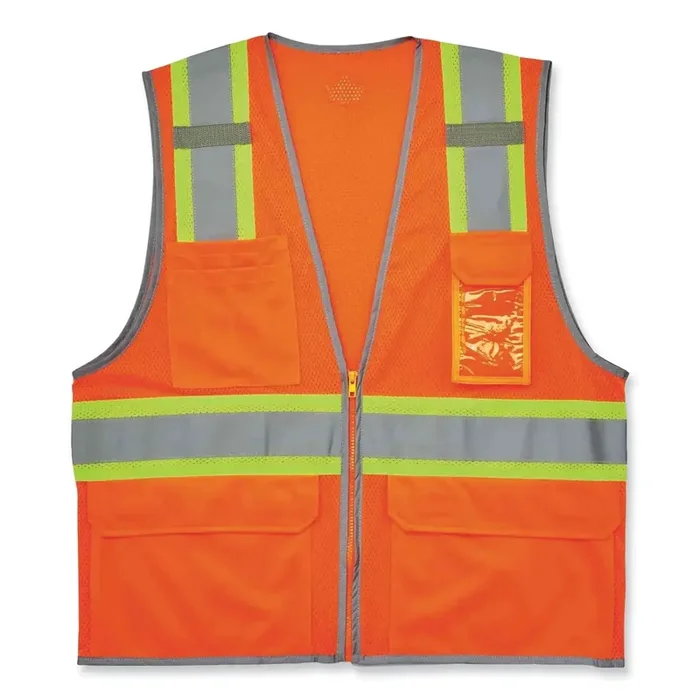 ergodyne® GloWear 8246Z Class 2 Two-Tone Mesh Reflective Binding Zipper Vest, Polyester, 4X-Large/5X-Large, Orange