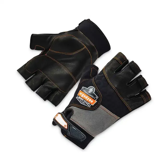 ergodyne® ProFlex 901 Half-Finger Leather Impact Gloves, Black, Medium, Pair
