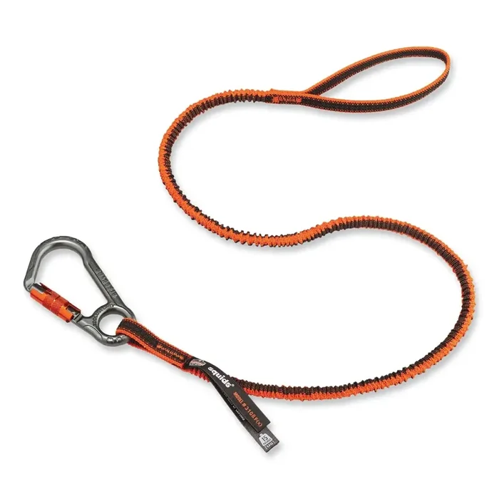 ergodyne® Squids 3108F(x)Tool Lanyard with Locking Aluminum Carabiner + Loop, 15 lb Max Working Capacity, 38″ to 48″ Long, Orange/Gray