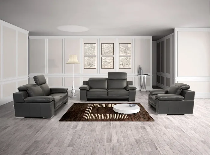 Estro Salotti Evergreen Modern Black Italian Leather Sofa Set