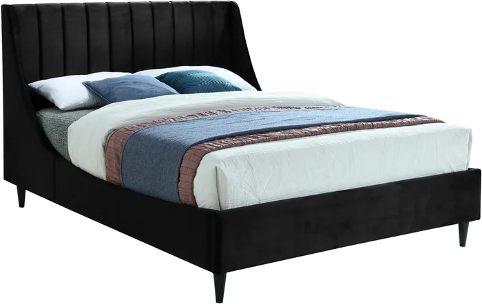 Eva Black Velvet Queen Bed