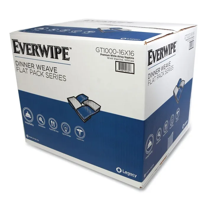 Everwipe™ Premium Linen-Like Guest Towel Napkins Flat Pack, 2-Ply, 16″ x 16″, White, 1,000/Carton