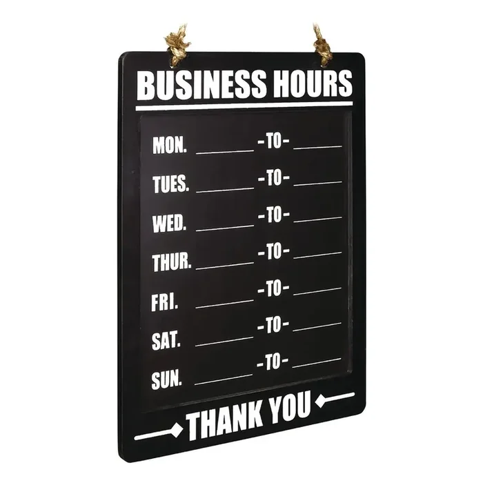 Excello Global Products® Business Hours Indoor/Outdoor Hanging Chalkboard, 10 x 0.38 x 20.75, Black/White