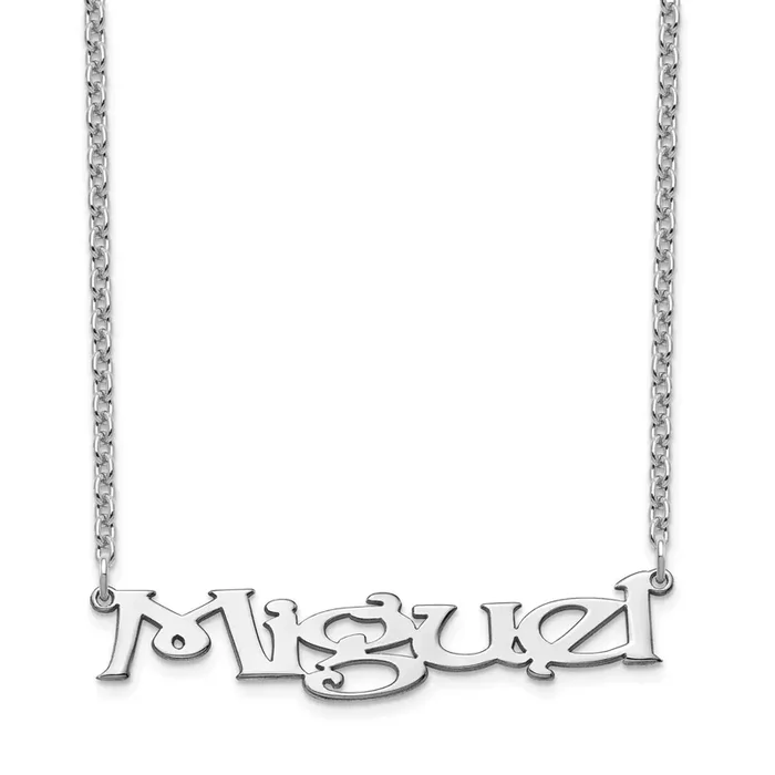 Fancy Block Nameplate Necklace 14k White Gold XNA938W