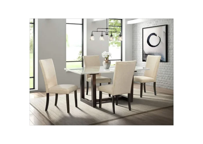 Felicia Dining Table With White Marble Top Dark