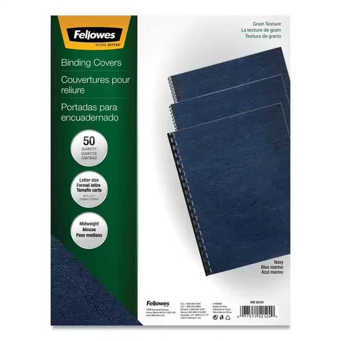Fellowes® Classic Grain Texture Binding System Covers, 11 X 8.5, Navy, 50/pack