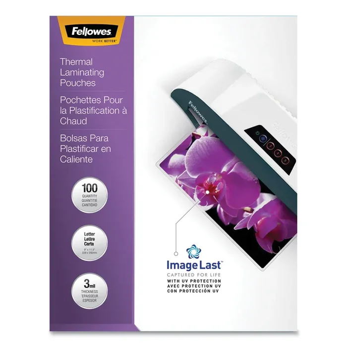 Fellowes® Imagelast Laminating Pouches With Uv Protection, 3 Mil, 9″ X 11.5″, Clear, 100/pack