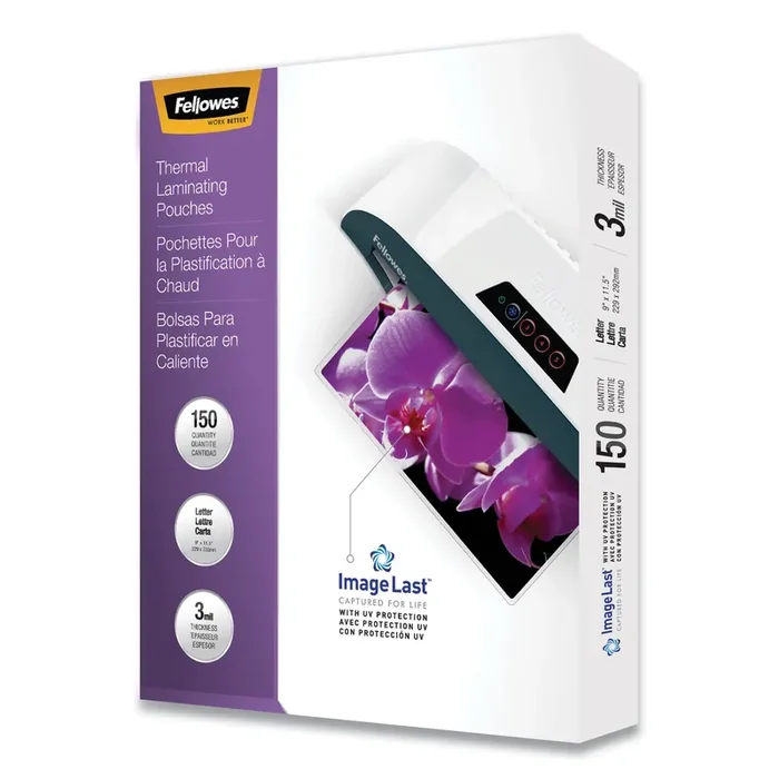Fellowes® Imagelast Laminating Pouches With Uv Protection, 3 Mil, 9″ X 11.5″, Clear, 150/pack