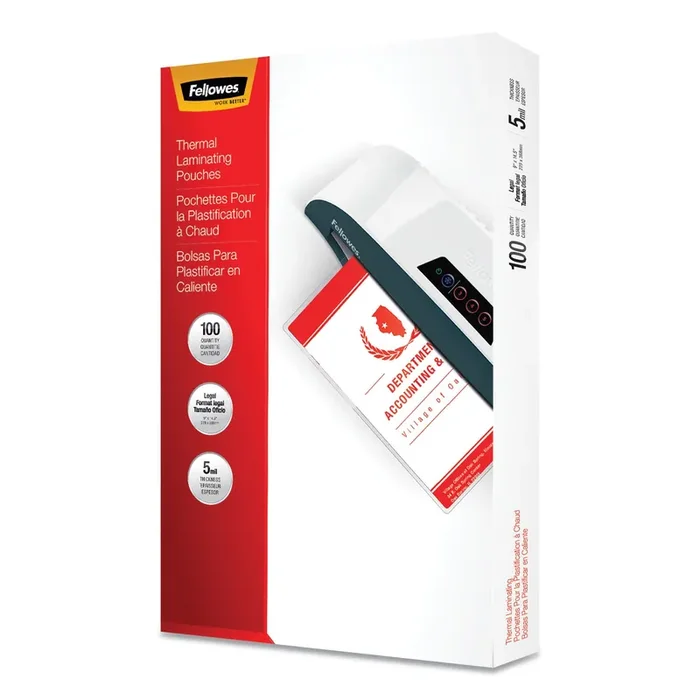 Fellowes® Laminating Pouches, 5 Mil, 9″ X 14.5″, Gloss Clear, 100/pack