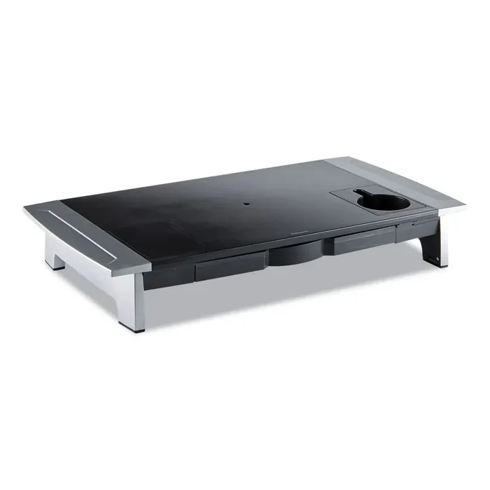Fellowes® Office Suites Premium Monitor Riser, 27″ X 14″ X 4″ To 6.5″, Black/silver