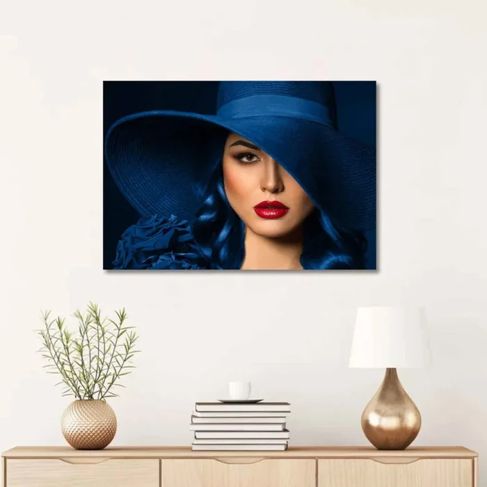 FEMME Women with Blue Hat Modern Wall Art