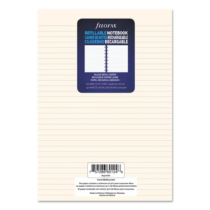 Filofax® Notebook Refills, 8-Hole, 8.25 X 5.81, Narrow Rule, 32/pack