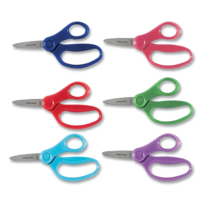 Fiskars® Kids Scissors, Pointed Tip, 5″ Long, 1.75″ Cut Length, Straight Handle, Randomly Assorted Handle Color