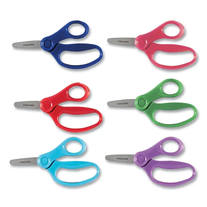 Fiskars® Kids Scissors, Rounded Tip, 5″ Long, 1.75″ Cut Length, Straight Handle, Randomly Assorted Handle Color
