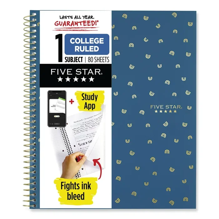 Five Star® Style Wirebound Notebook, 1-Subject, Medium/College Rule, Randomly Assorted Cover Colors, (80) 11 x 8.5 Sheets