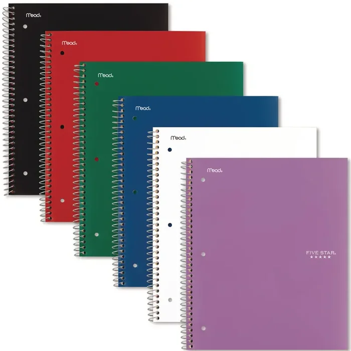 Five Star® Wirebound Notebook with Two Pockets, 1-Subject, Medium/College Rule, Randomly Assorted Cover Color, (100) 11 x 8.5 Sheets