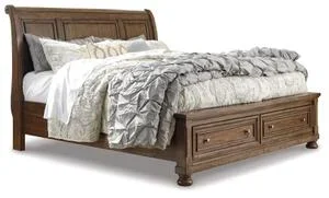 Flynnter California King Sleigh Bed With 2 Storage Drawers
