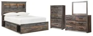 Full Bookcase Bed With 4 Storage Drawers With Mirrored Dresser and Chest