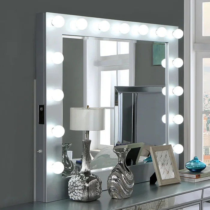 Furniture Of America Belladonna Silver Glam Mirror With Usb, Power, Light, Silver Model CM7417SV-M