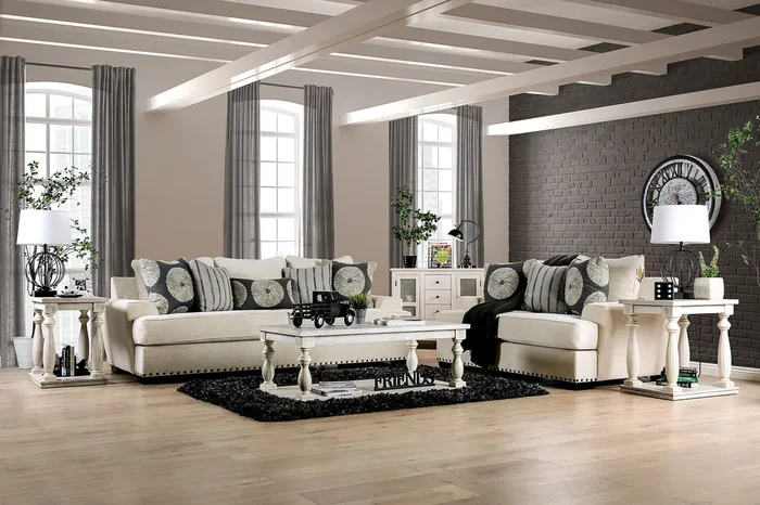 Furniture Of America Germaine Ivory Transitional Sofa + Loveseat Model SM1283-2PC