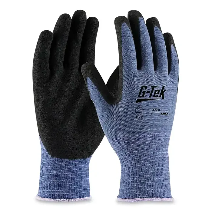 G-Tek® Gp Nitrile-Coated Nylon Gloves, Large, Blue/black, 12 Pairs
