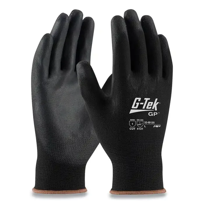G-Tek® Gp Polyurethane-Coated Nylon Gloves, Large, Black, 12 Pairs