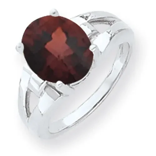 Garnet Checker Ring 14k white Gold 11x9mm Oval Y4547GC