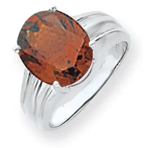 Garnet Checker Ring 14k white Gold 12x10mm Oval Y4549GC