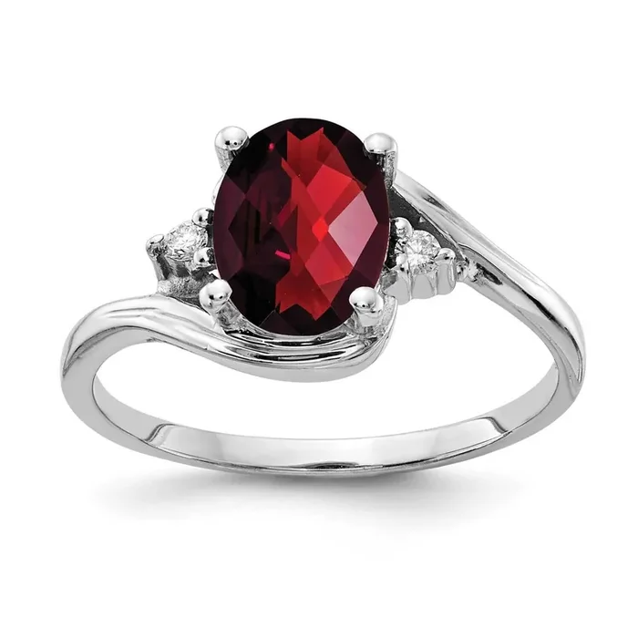 Garnet Diamond Ring 14k white Gold 8x6mm Oval Y2246GA/A
