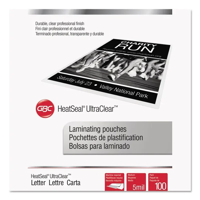 GBC® Ultraclear Thermal Laminating Pouches, 5 Mil, 9″ X 11.5″, Gloss Clear, 100/box