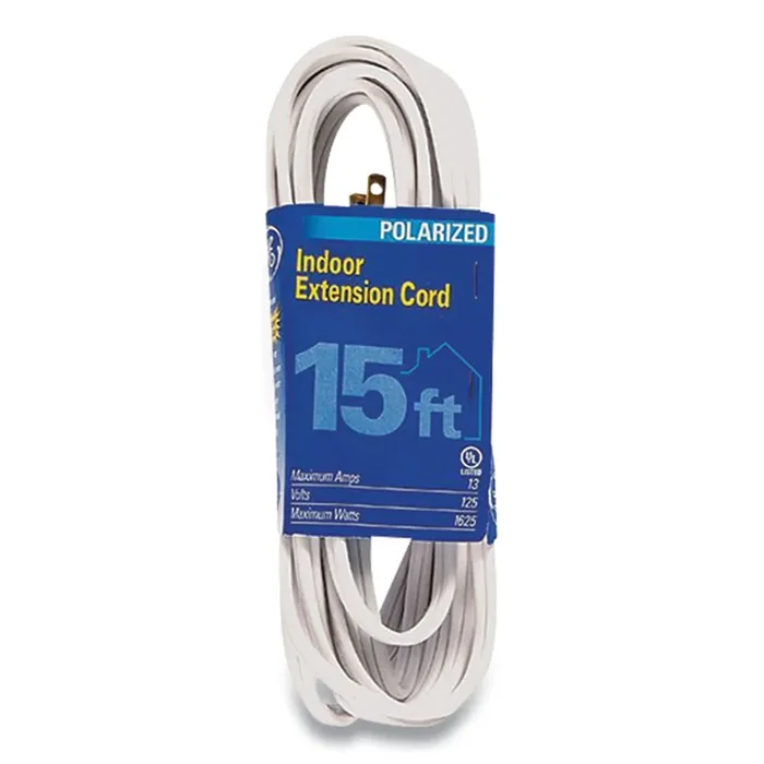 GE Indoor Extension Cord, 15 Ft, 13 A, White