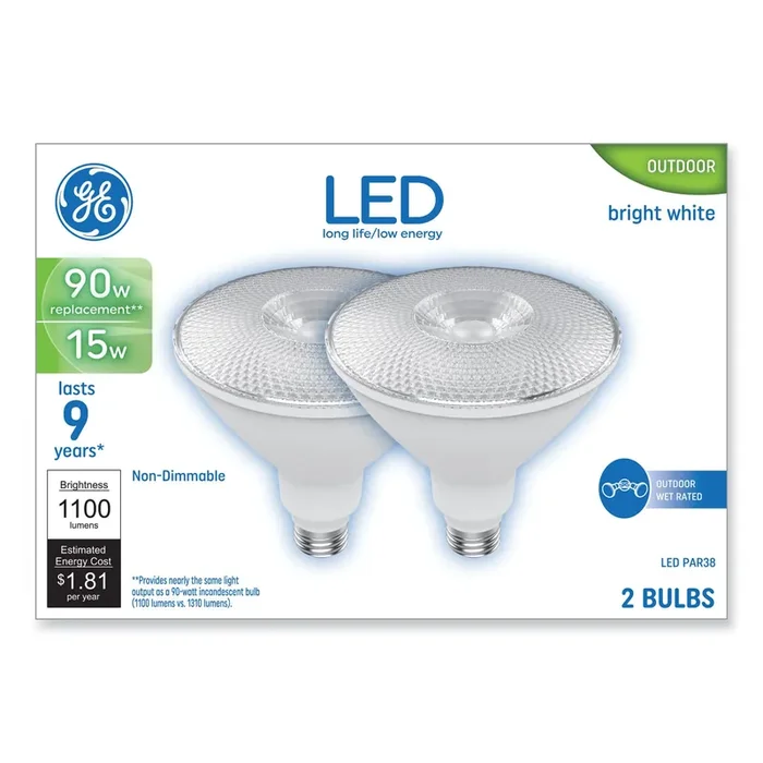 GE Led Par38 Non-Dimmable Outdoor Flood Light Bulb, 15 W, Bright White, 2/pack