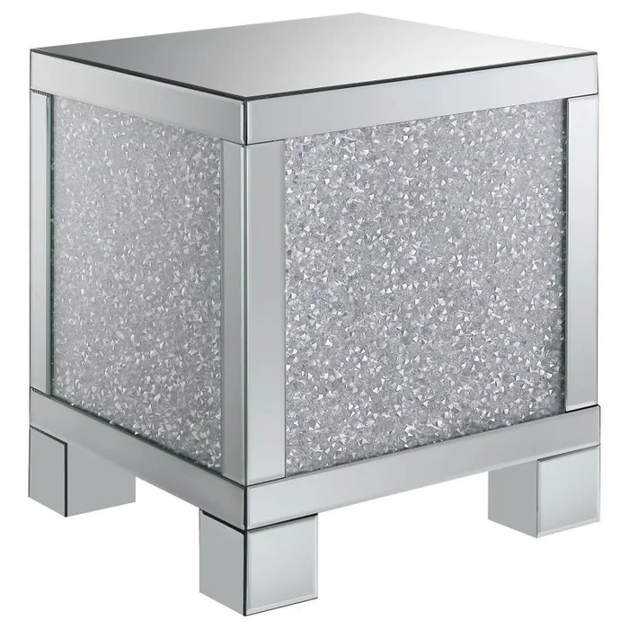 Gillian – Rectangular Mirrored Acrylic Side End Table – Silver